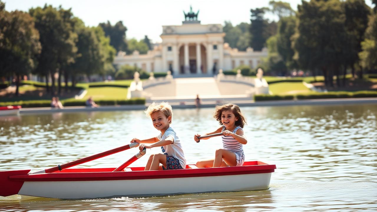Niños disfrutando de las barcas en el estanque del Parque del Retiro de Madrid